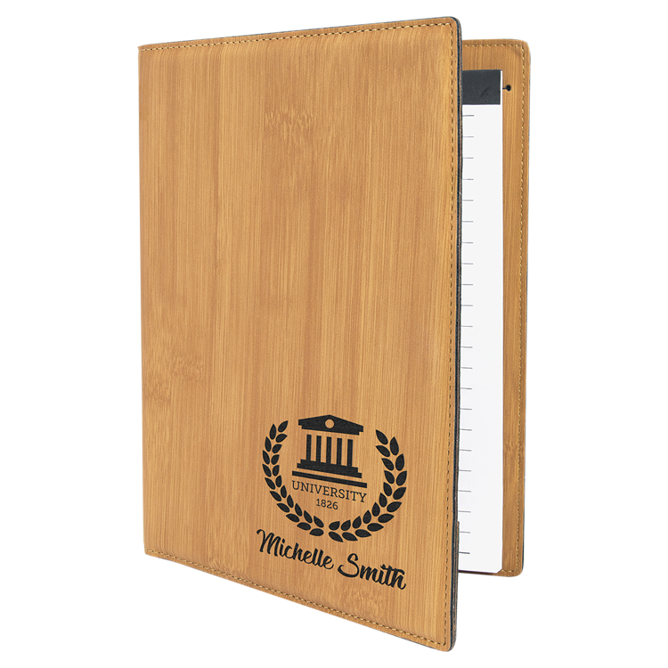 7" x 9" Bamboo Leatherette Small Portfolio with Notepad 2