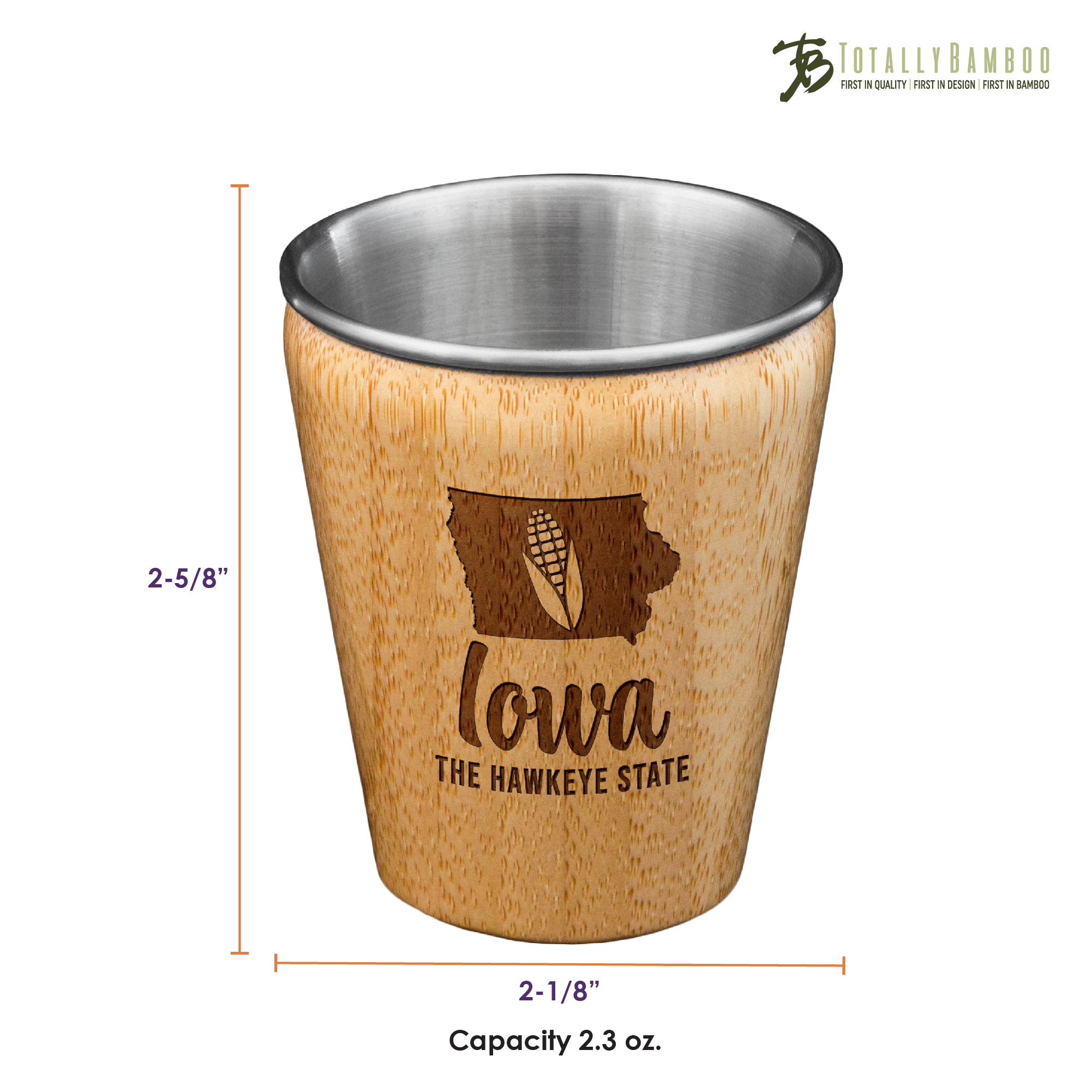 Iowa State Bamboo and Stainless Steel Shot Glass 3