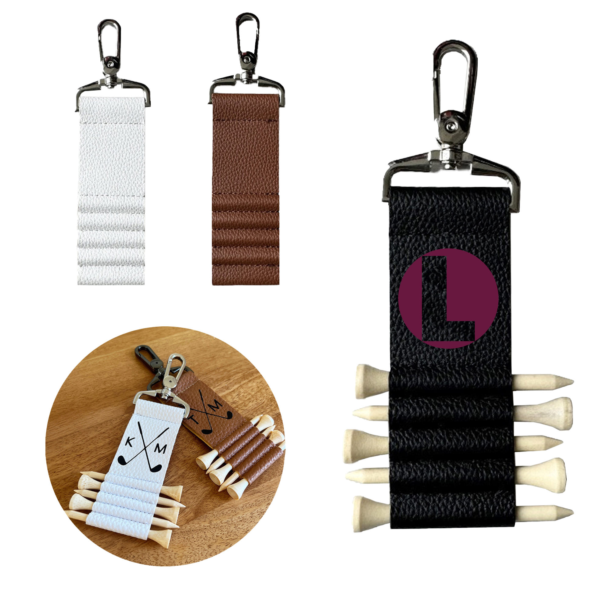 PU Leather Golf Tee Holder with Clip 10
