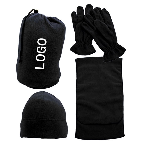 Fleece Winter Set - Beanie, Gloves, Scarf with Pouch 4