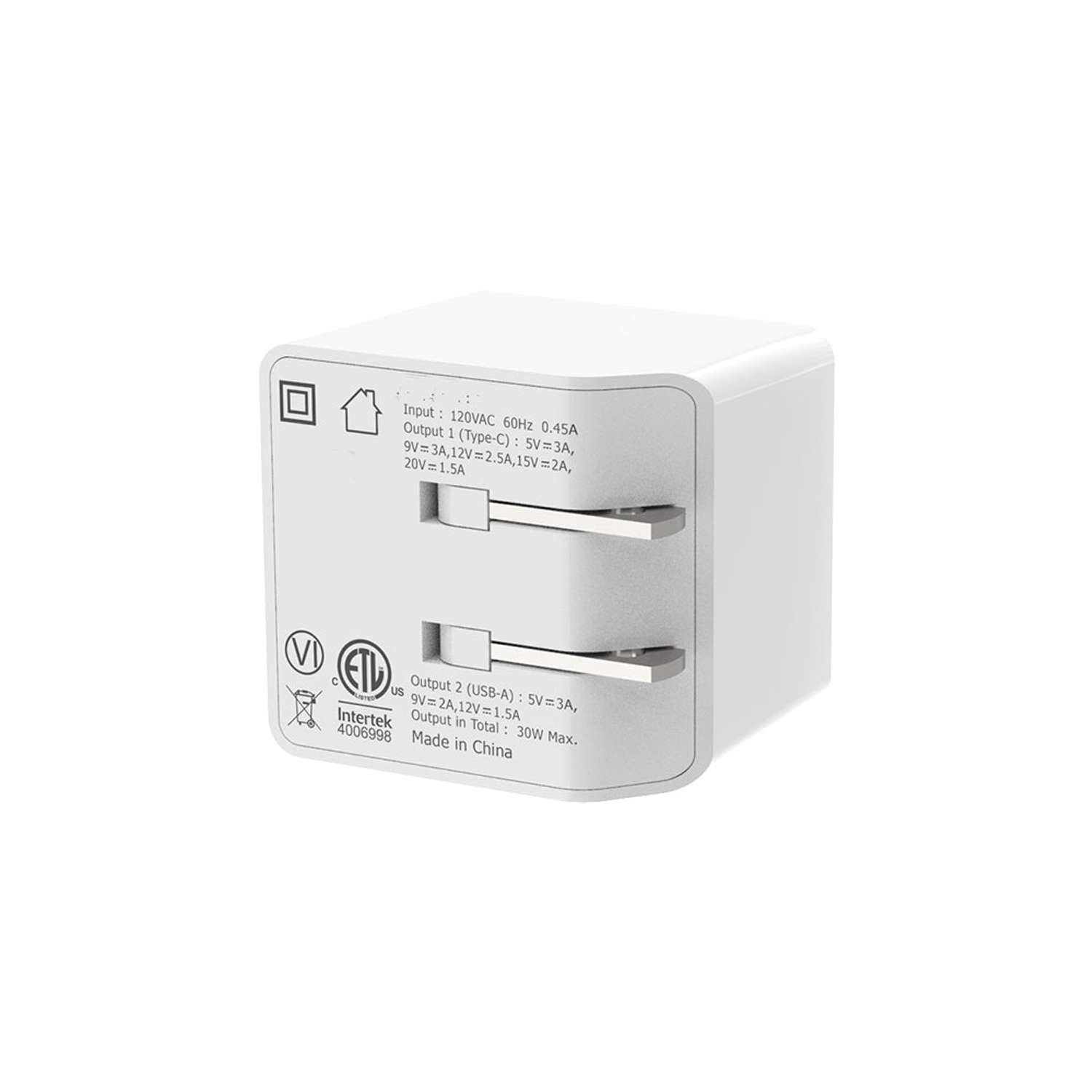 Dual Port Foldable Plug Quick Charger - PD 30W + QC3.0 4