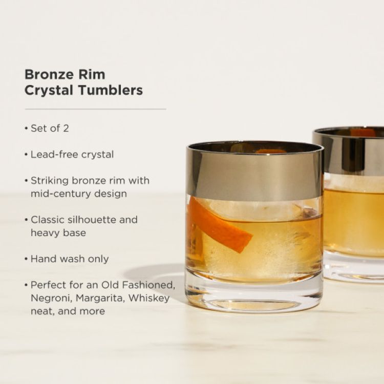 Viski® Bronze Rim Crystal Tumbler, set of 2 11