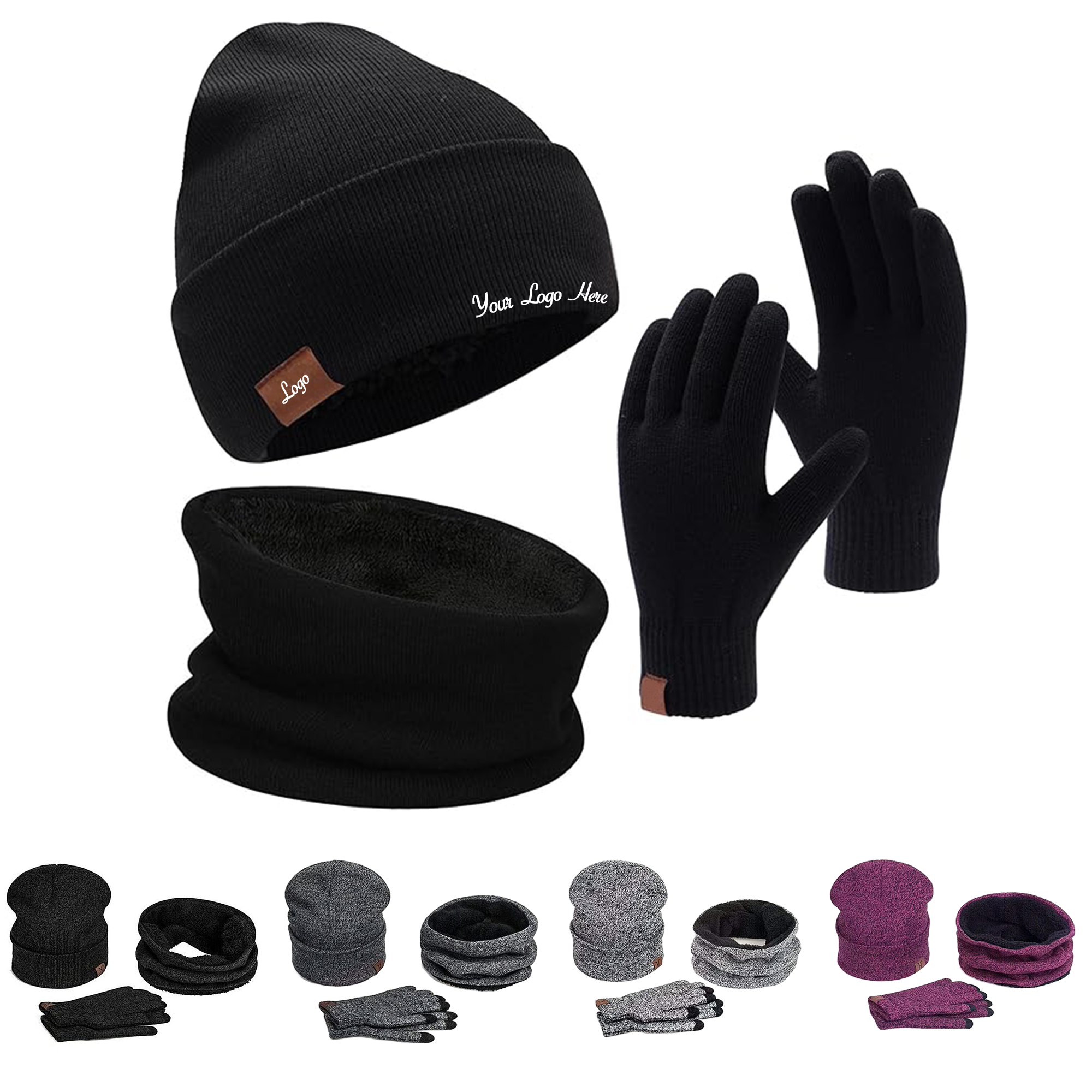 Winter Beanie Hat Touchscreen Gloves Scarf Gifts Set 4