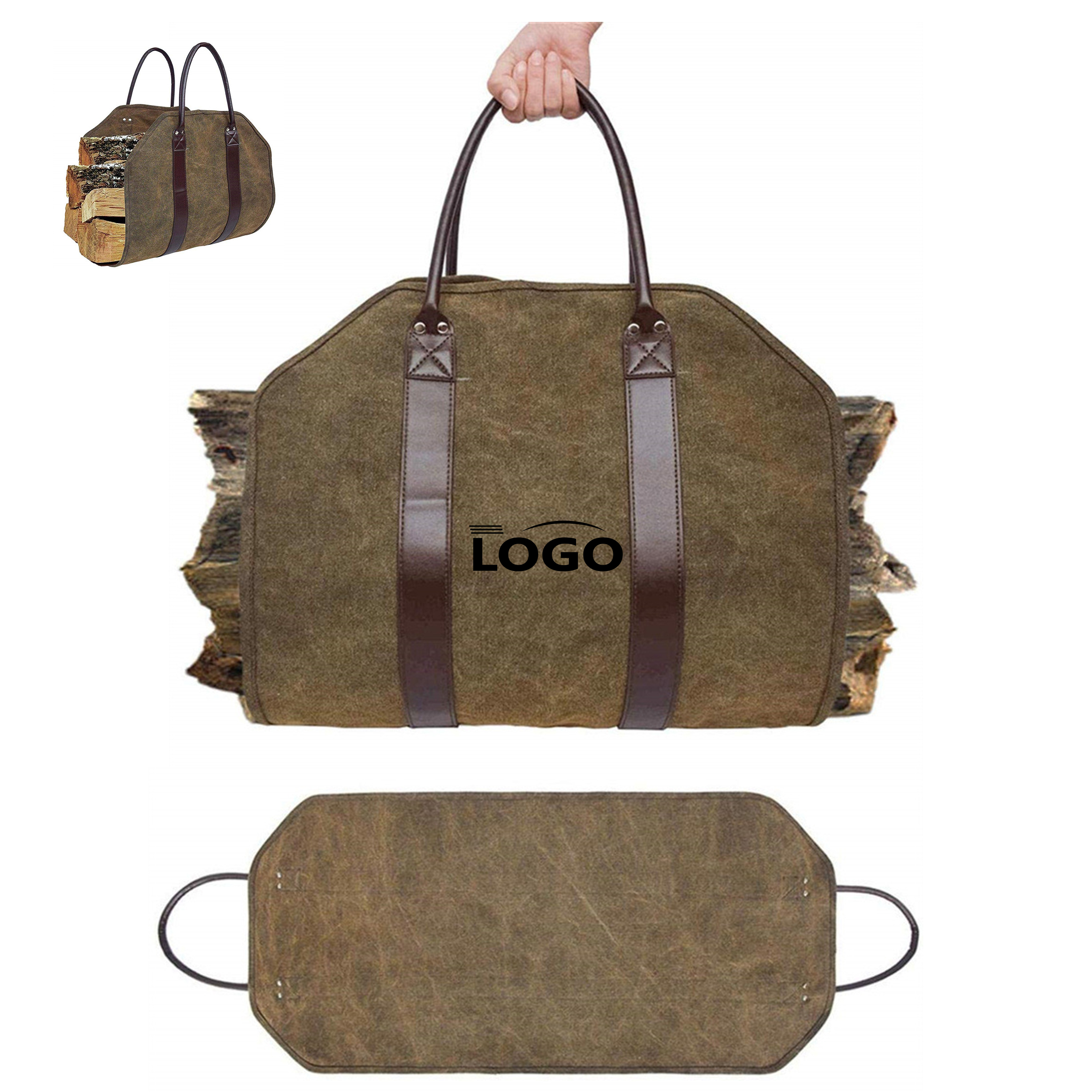 Durable Canvas Log Carrier Bag | Personalized Option 1