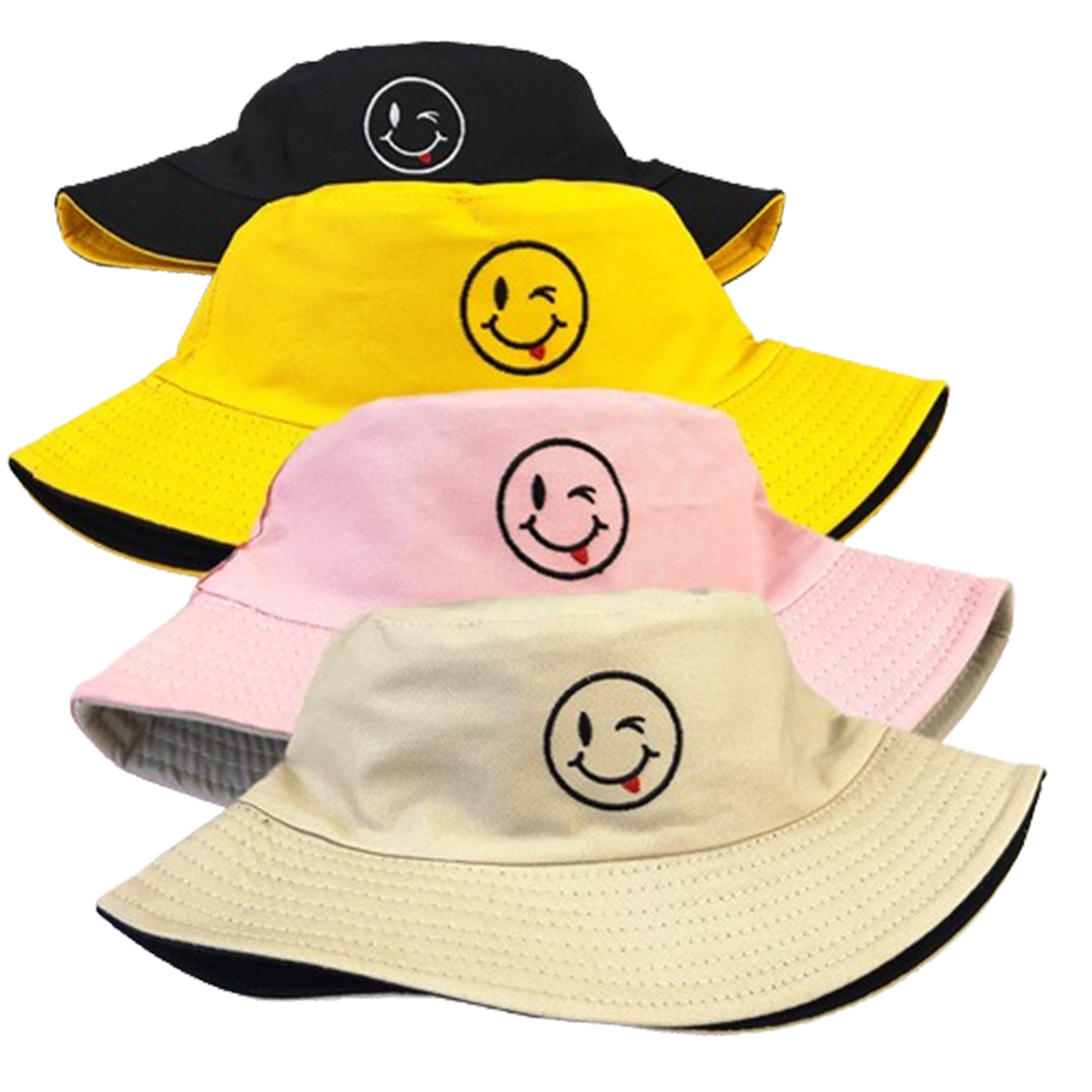 Cotton Bucket Hat With Smile Embroidery