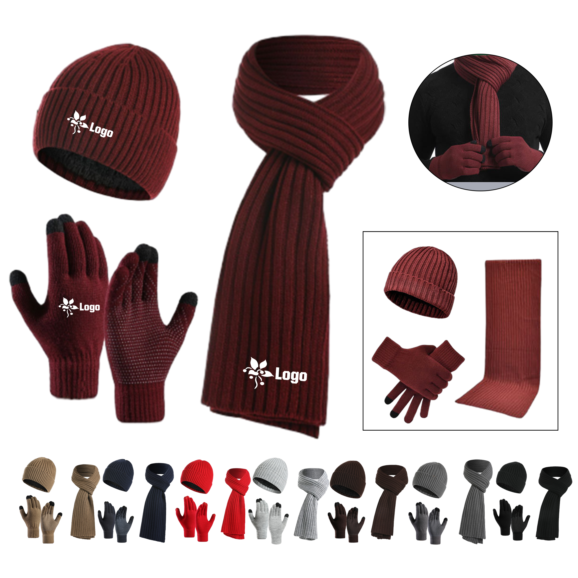 Winter Warmth Gift Set (Hat, Scarf, and Touchscreen Gloves) 1