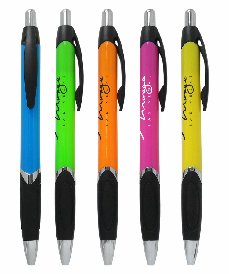 Union Printed "Vegas" Tropical Barrel Clicker Pen w/ Black Rubber Grip 1
