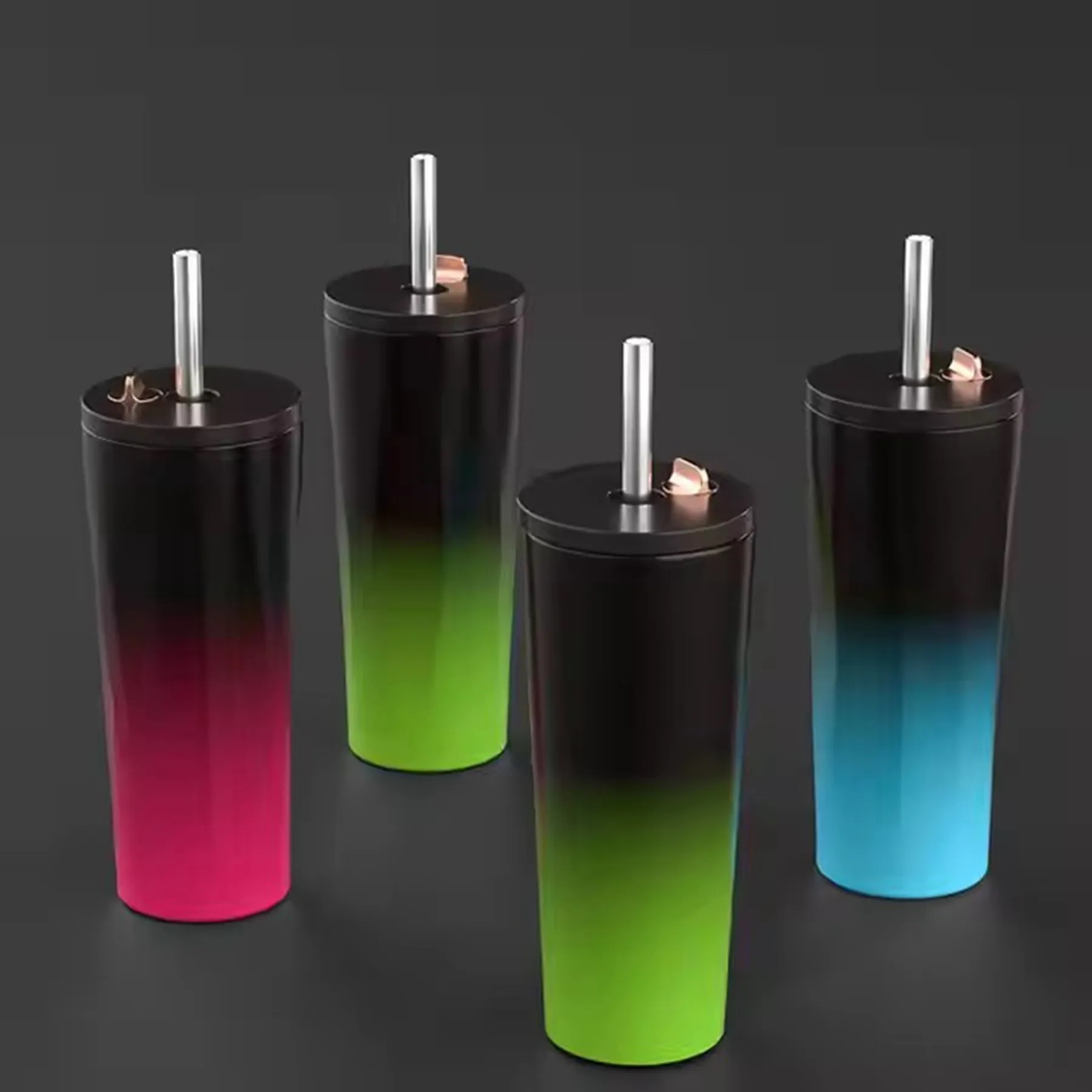 24 Oz. Diamond Shaped Double Wall Gradient Colored Straw Cup 5