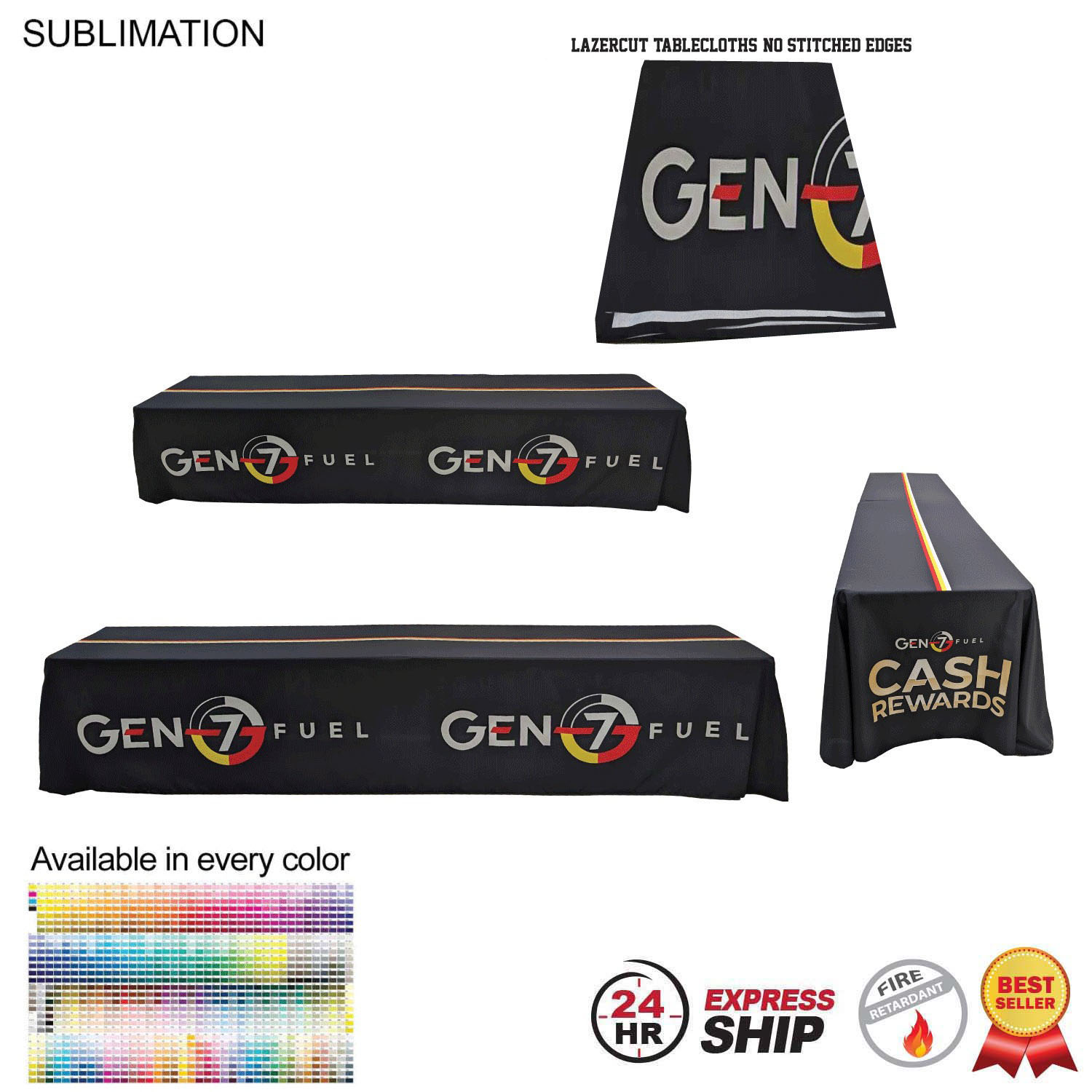 24 Hr Express Ship - 12' LazerCut, 4-Sided Sublimated Tablecloth (on 2 x 6ft tables combined) 12