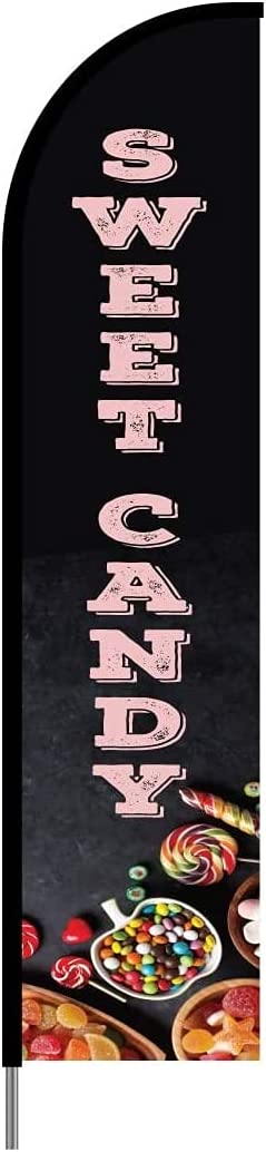 Sweet Candy Shop Store Sign Feather Flag Swooper Banner Pole Kit Outdoor Business Display, 15ft 2