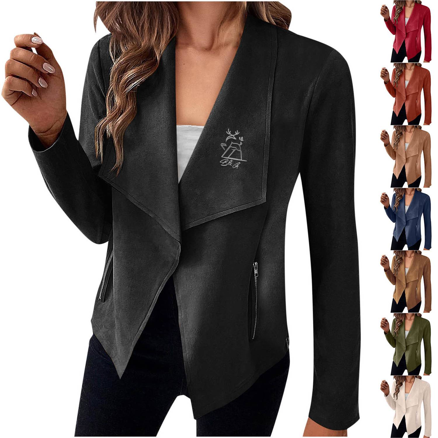 Faux Suede Jackets 2023 Fall Clothes Long Sleeve Open Front