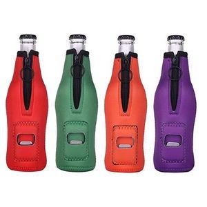 Neoprene Bottle Holder With Zipper And Bottle Opener 2