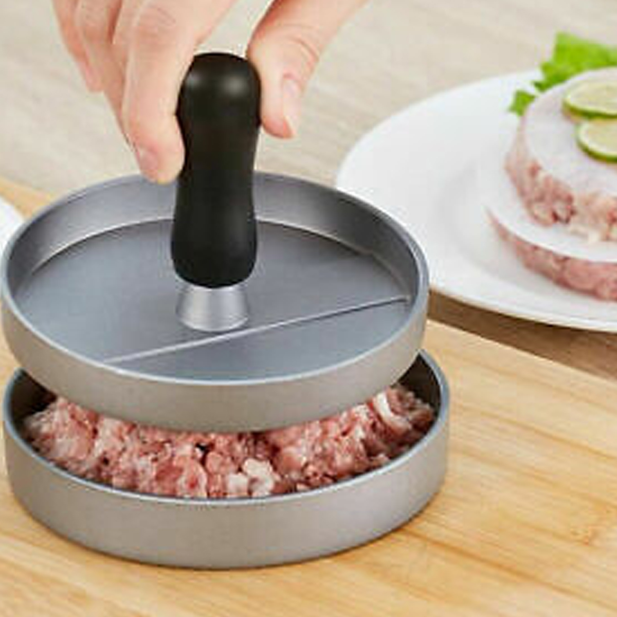 Aluminum Burger Press with Handle and 100 Patty Papers 3