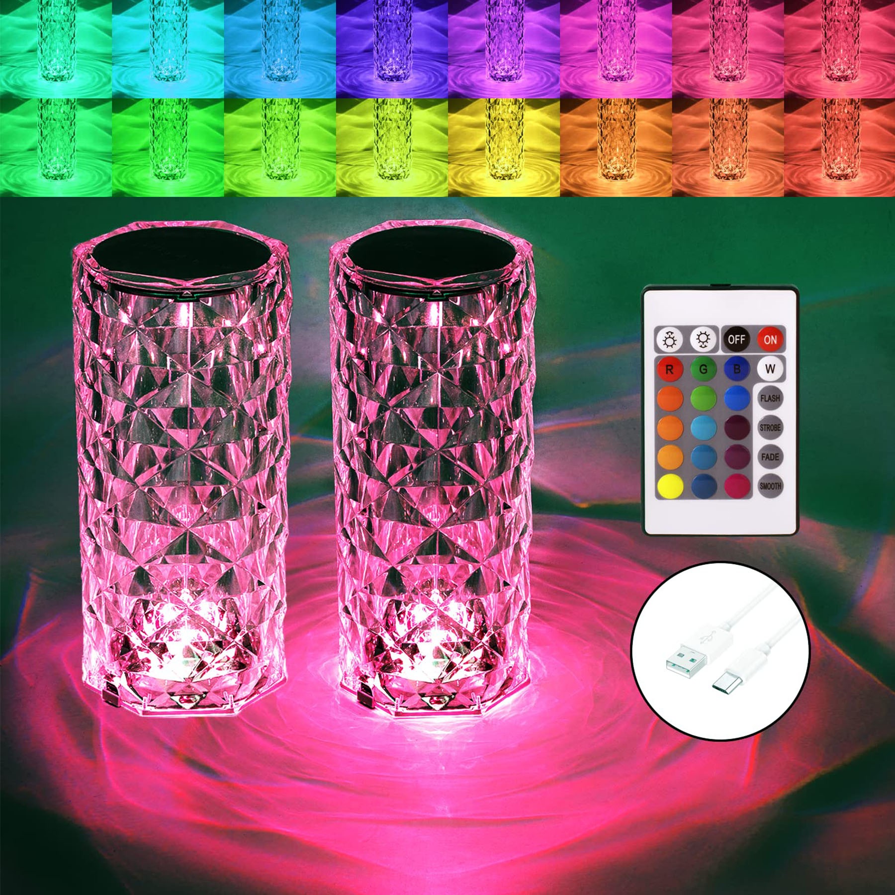 Romantic Crystal Table Lamp RGB Color Changing Night Light 3