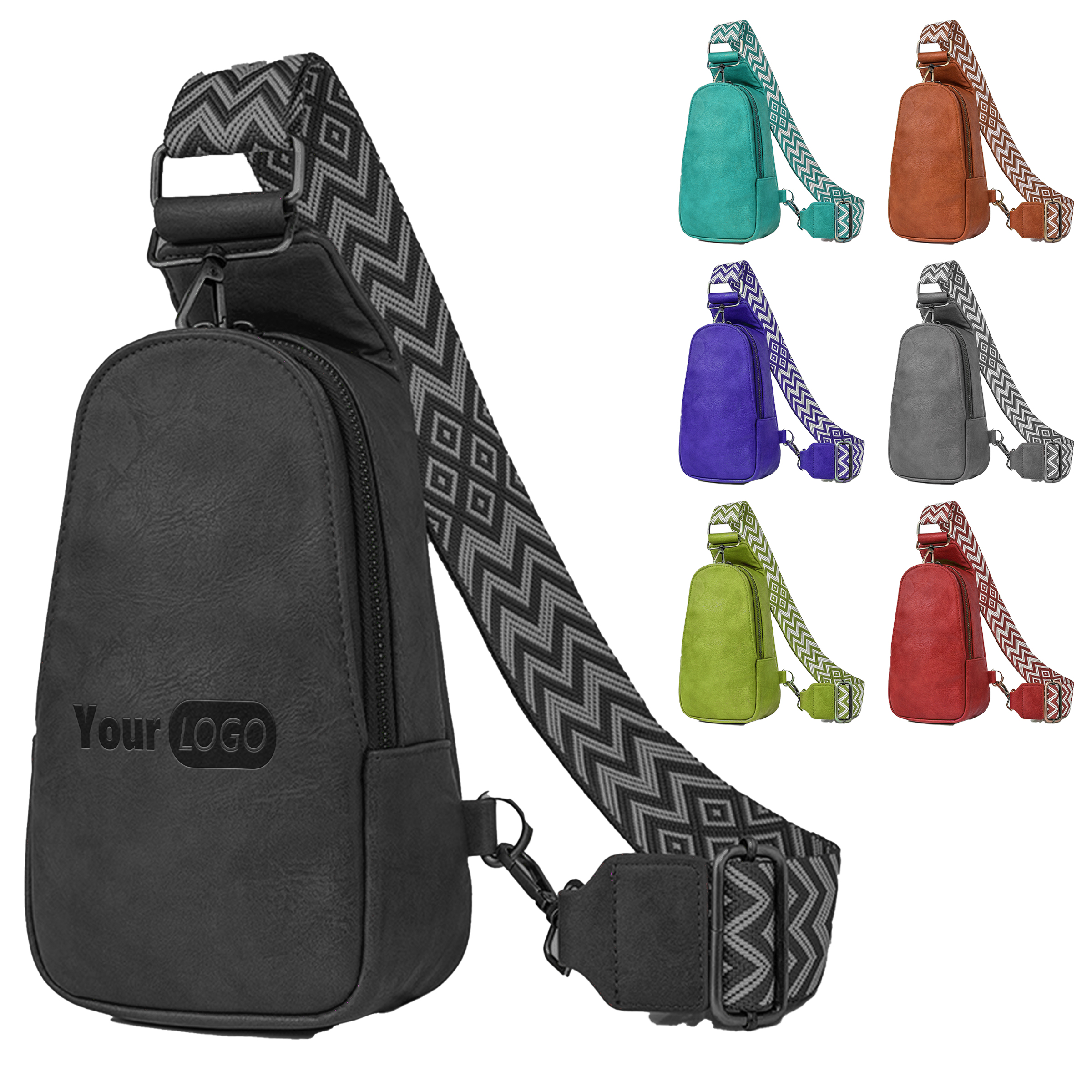 Pu Stylish Crossbody Sling Bag With Patterned Strap 5