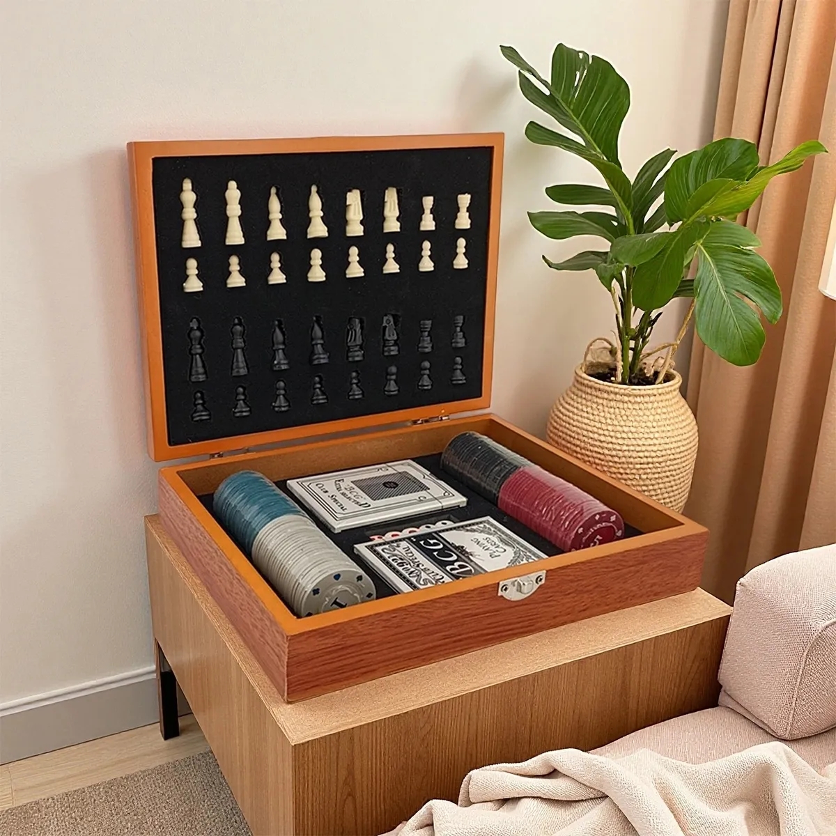 Multi-Game Chess Poker Chip Set in Wooden Case 3