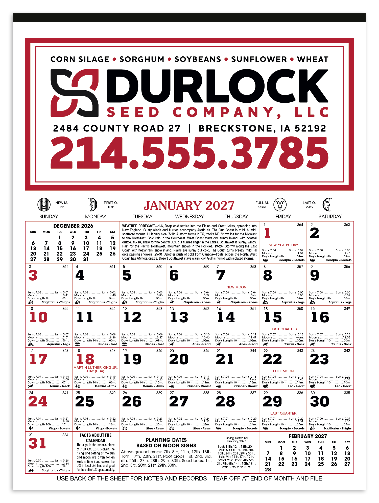 Skinner & Kennedy® 12-Sheet Almanac Calendar 3