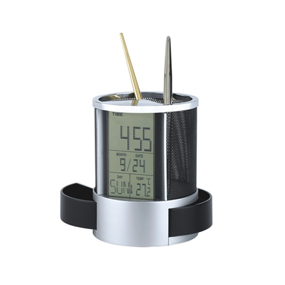 Multifunction Desk Clock with Pen Cup 4