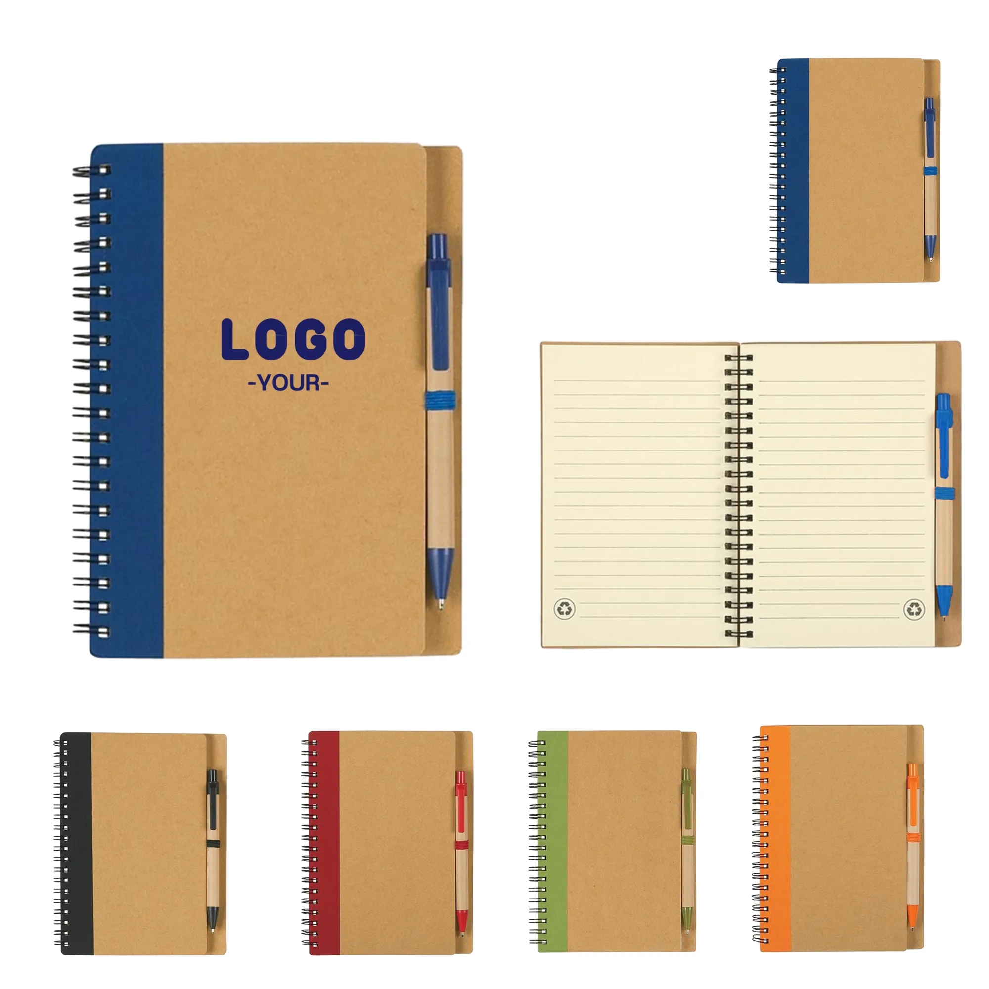 5"" x 7"" Soft Cover Kraft Spiral Notebook With Pen 1