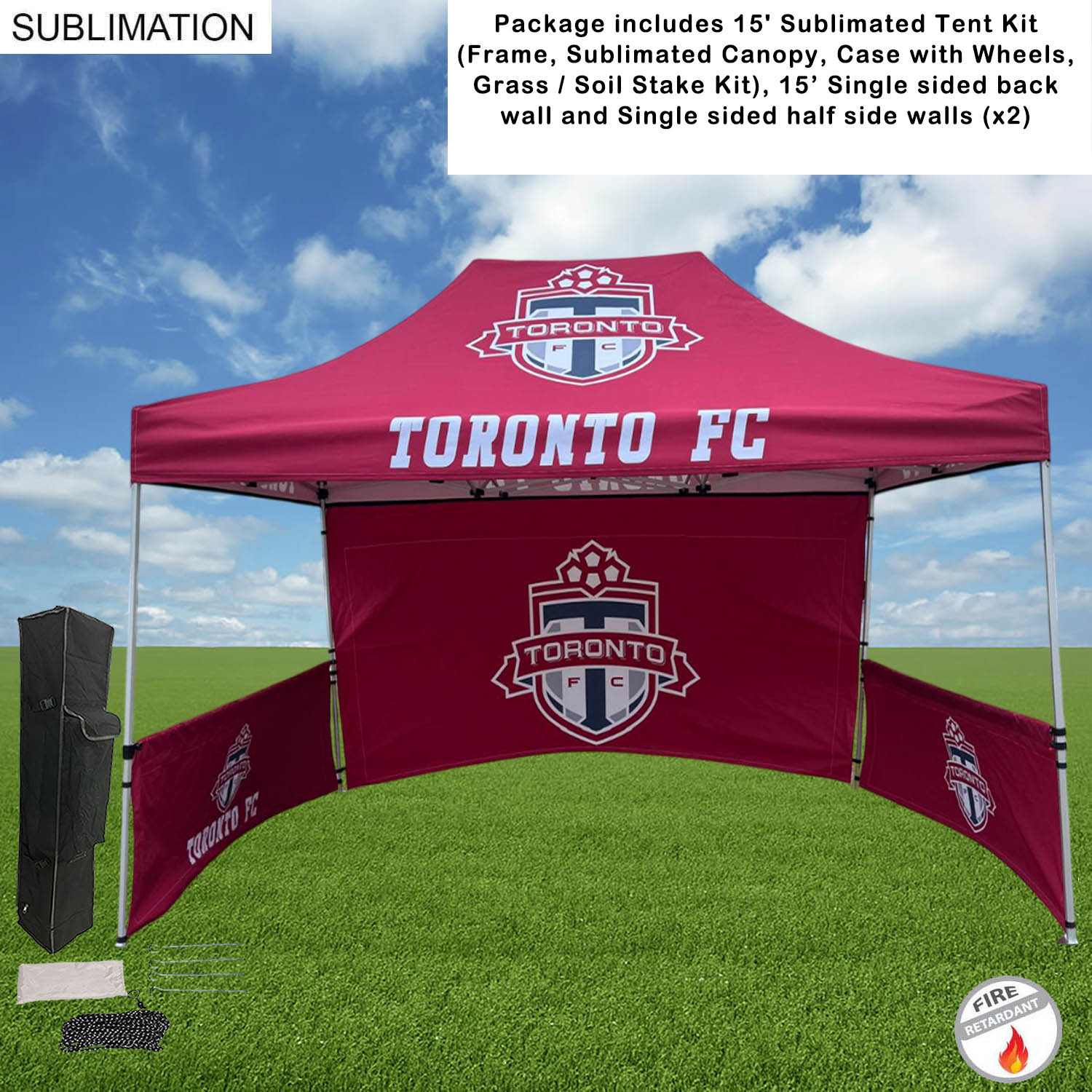 Full Tent Package, 15' Sublimated Tent kit, 15' backwall and 2 Single sided half sidewalls 7