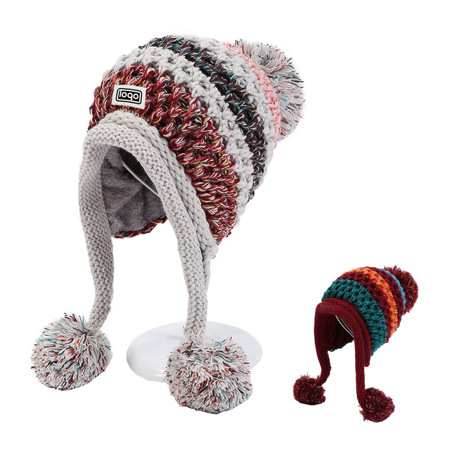 Winter Wool Knit Cap with Pom-Poms for Women 1
