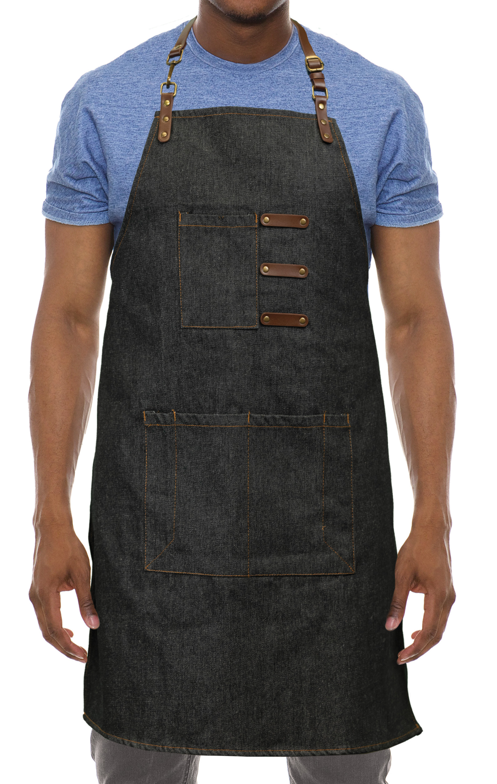 NEW Artisan Style Bib Apron - Denim with Vegan Leather