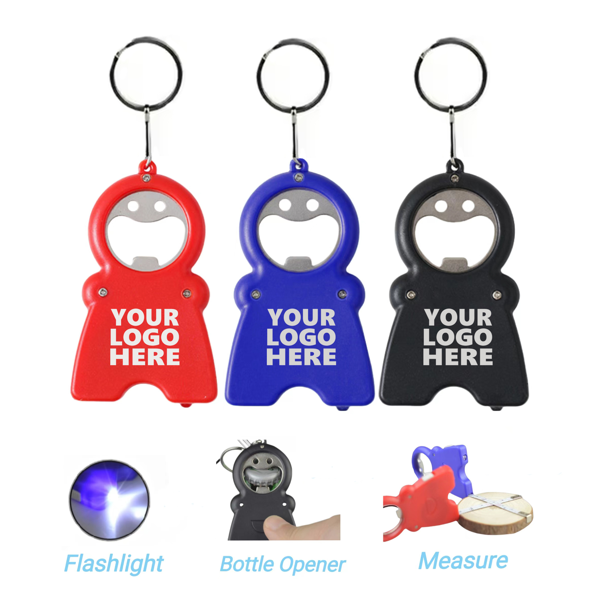 Smiling Keychain Bottle Opener With Led Light And Tape Measure 2