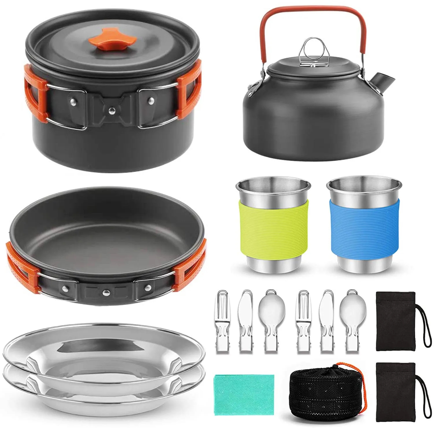 15pcs Camping Cookware Mess Kit 8