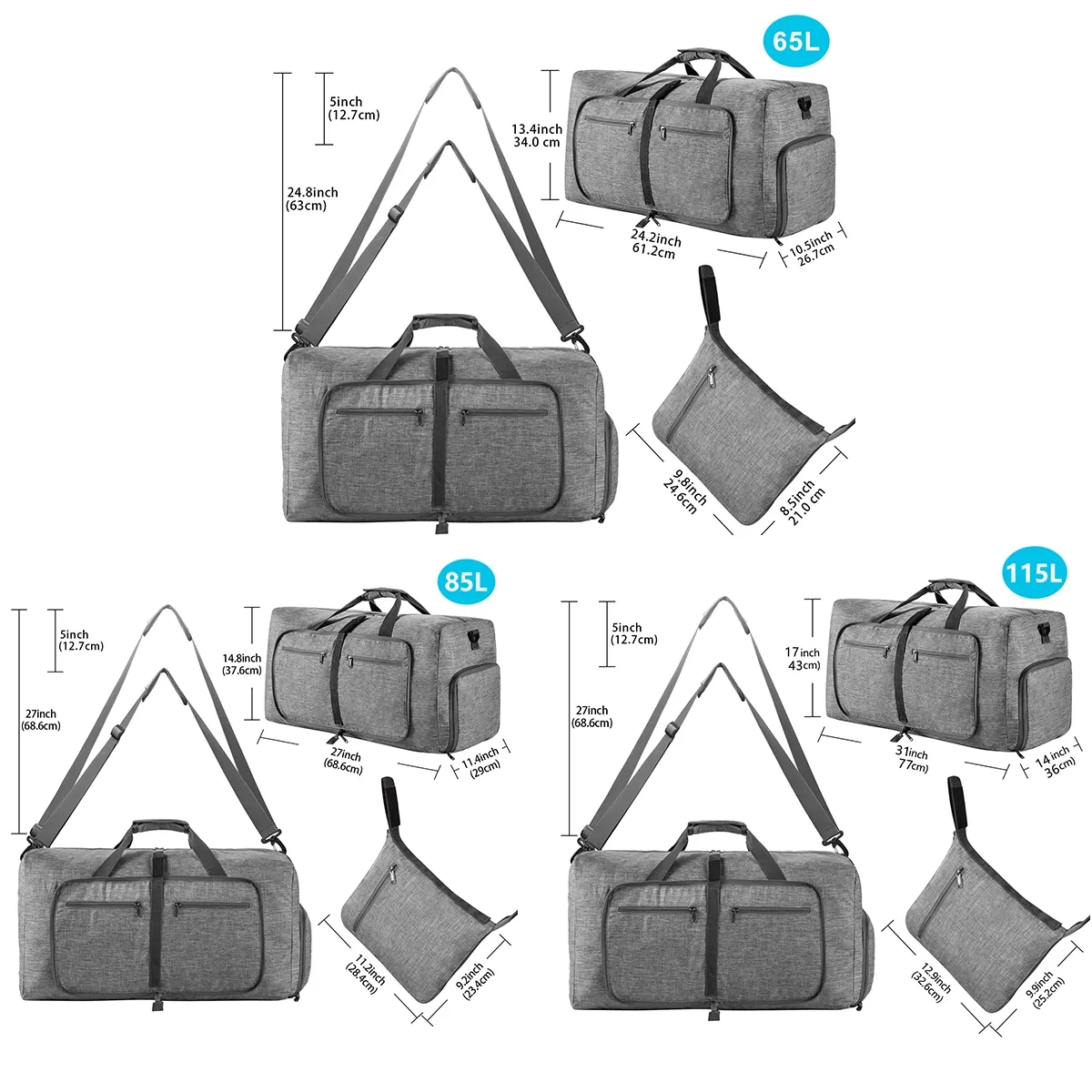 65/85/115L Foldable Travel Gym Duffel Bag 2