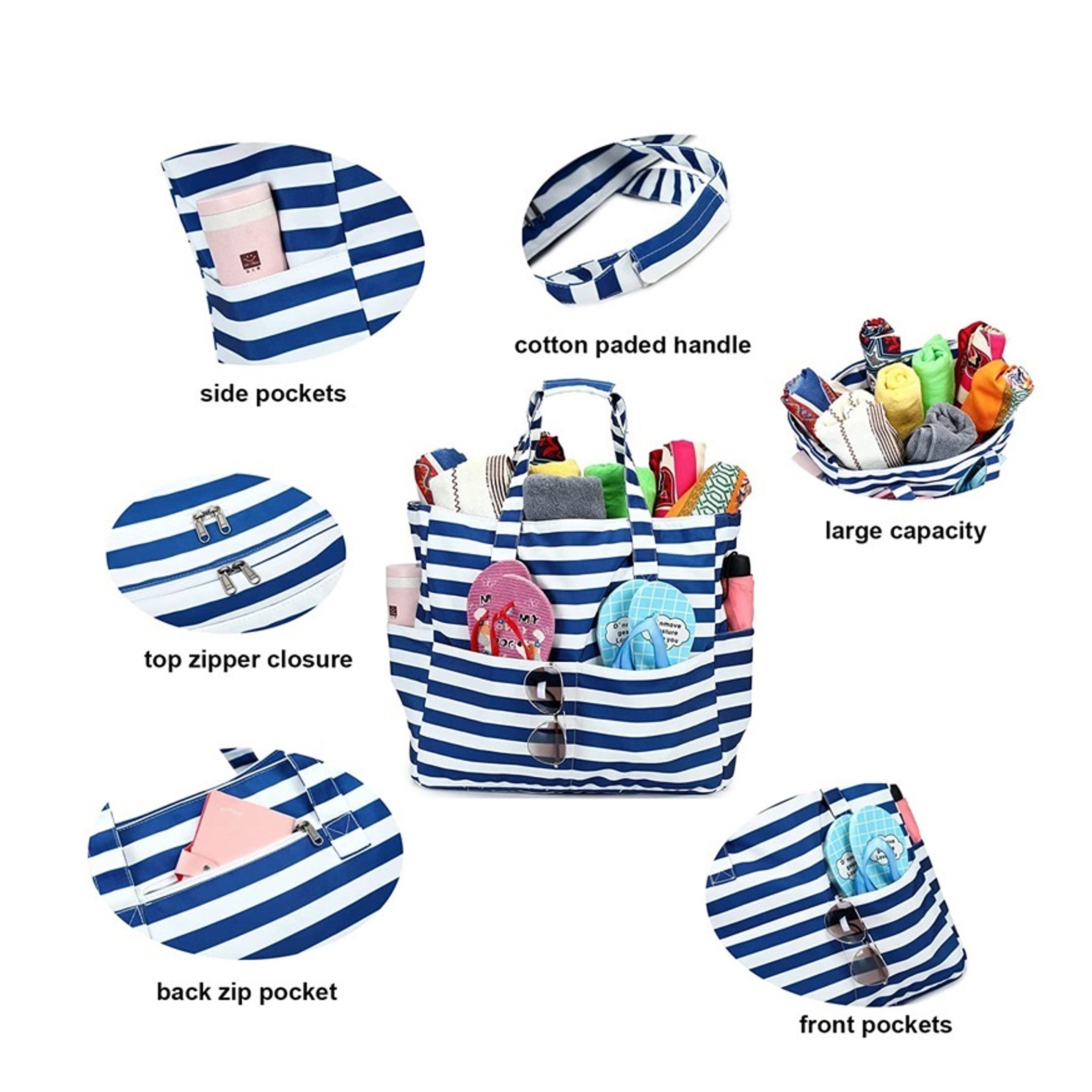 Stripe Canvas Beach Tote Bag (direct import), custom tote bag with logo imprint 4