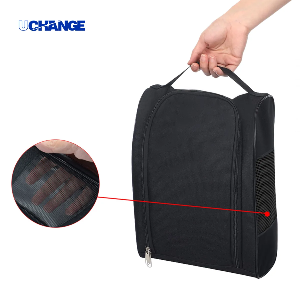 Ventilated Golf Shoe Bag With Mesh Panel & Handle 4