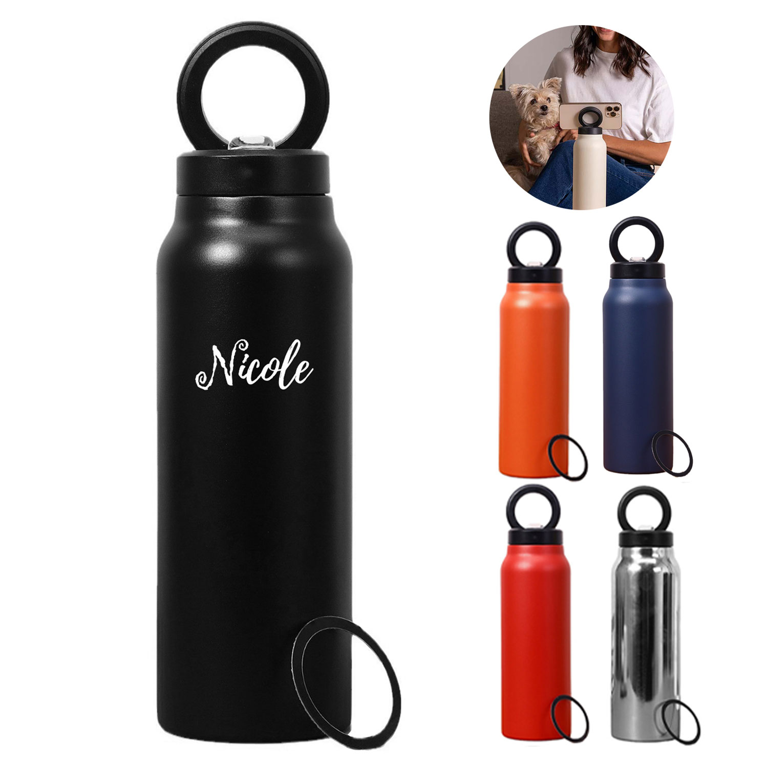 24Oz Insulated Bottle W/ Magnetic Phone Holder Lid