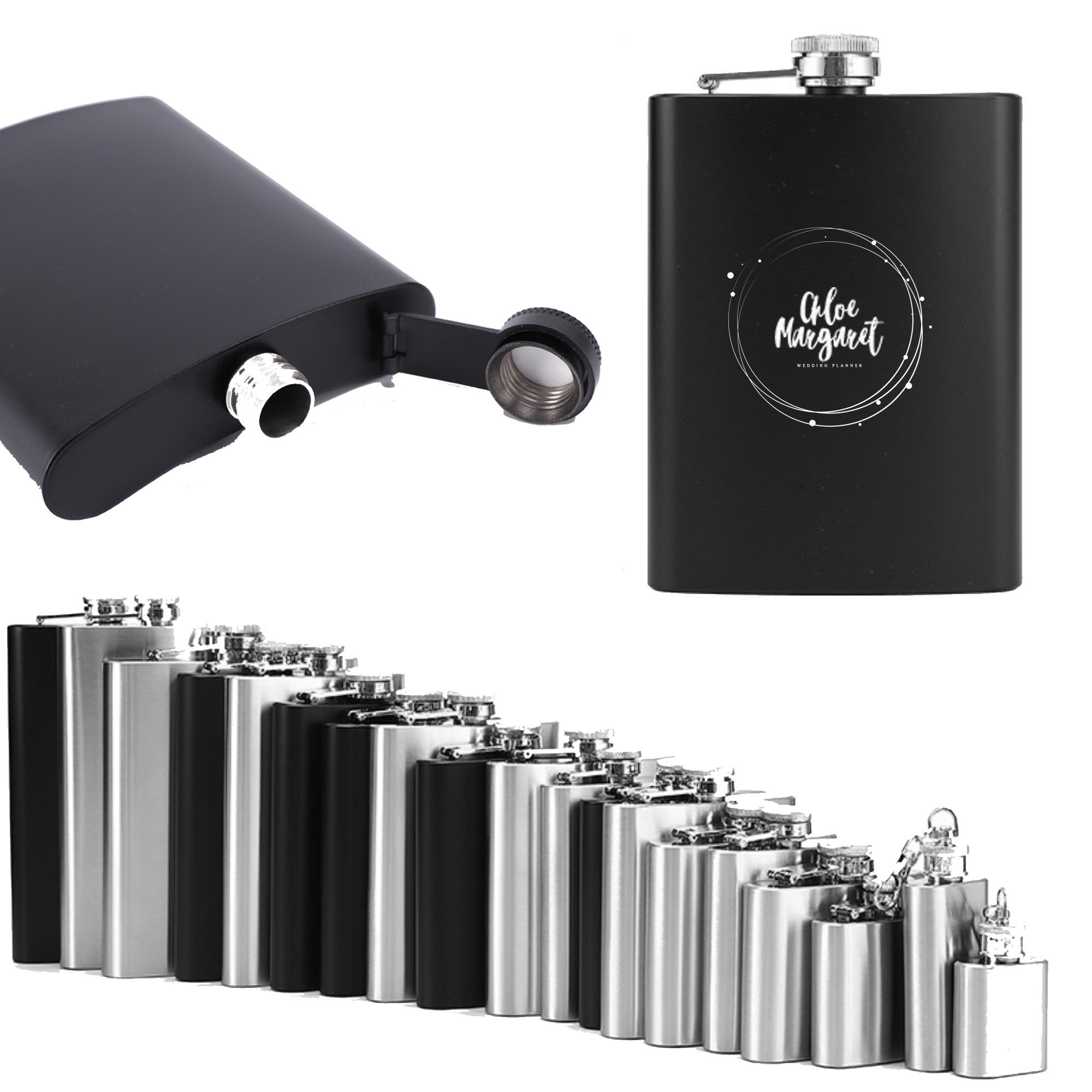 8oz. Matte Powder Coated Stainless Steel Flask, custom water bottle with logo imprint 2