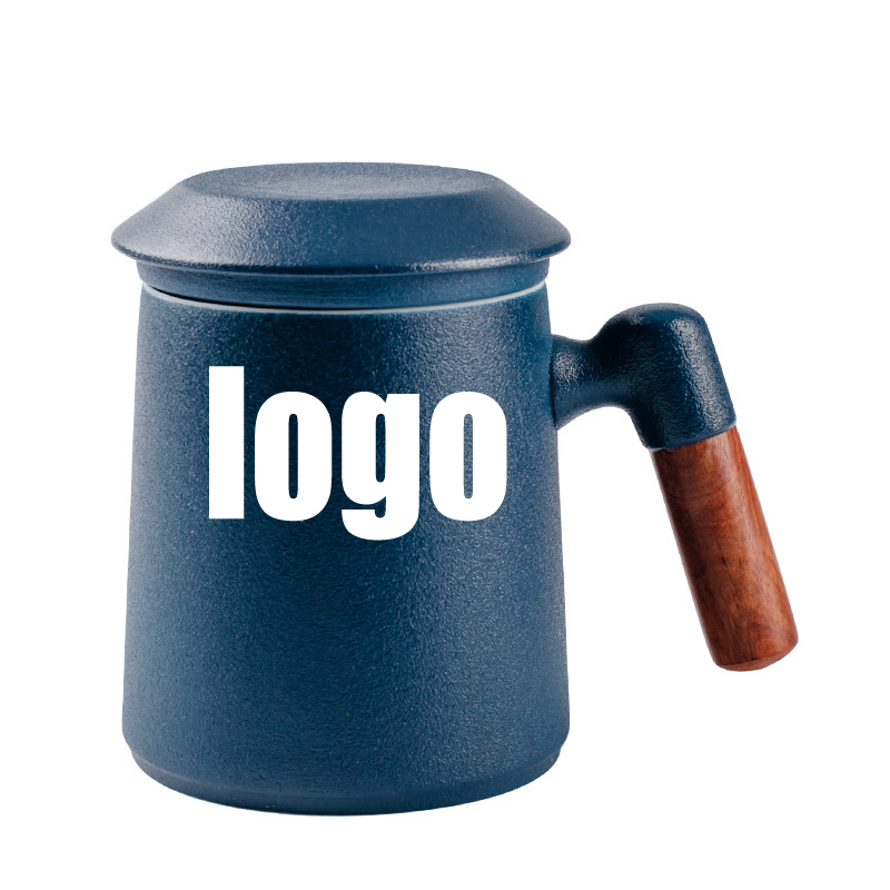 Black Pottery Wooden Handle Ceramic Mug with Lid 2