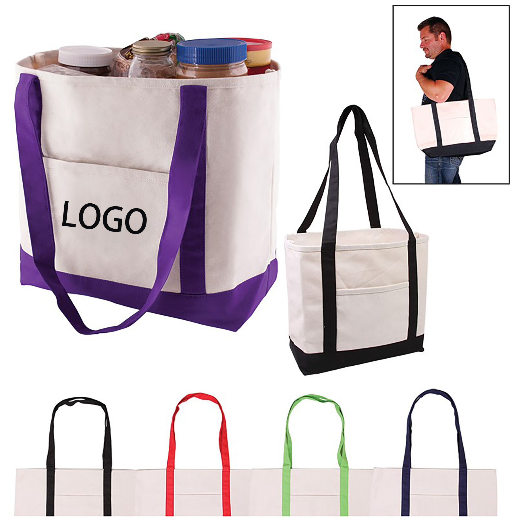 Open Top Heavy Duty Deluxe Tote Bag with Outer Pocket, custom tote bag with logo imprint 1
