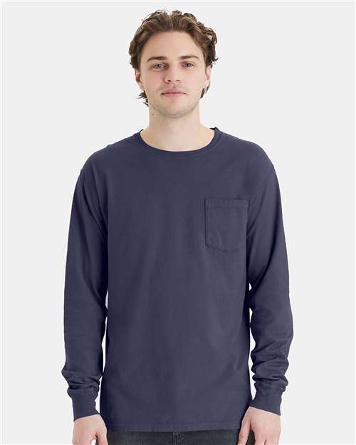 Unisex Garment-Dyed Long Sleeve T-Shirt With a Pocket - GDH250 142