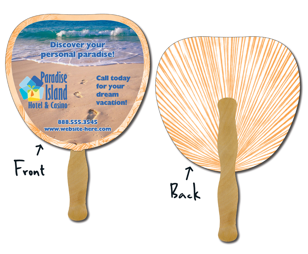 Hand Fan - 8.875x8.375 Palm/Leaf Shaped Laminated - 14 pt. 2