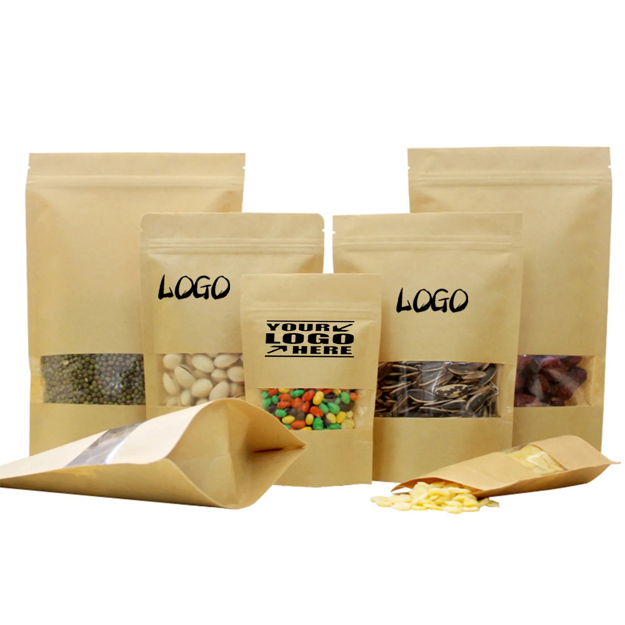 Self Sealing Kraft Stand Up Food Pouches With Window 1