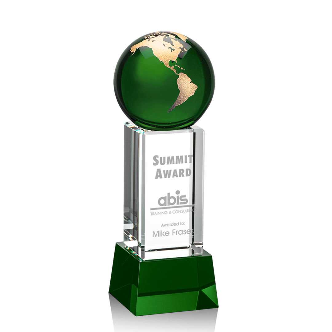 Luz Globe Award on Base - Green/Gold 7