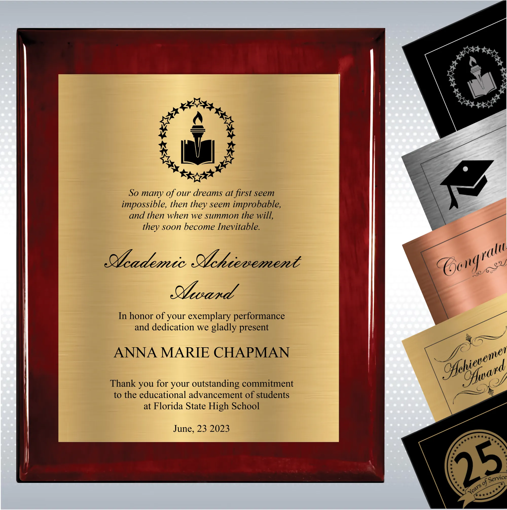 Rosewood Piano Finish Wood Plaque Academic Achievement 4