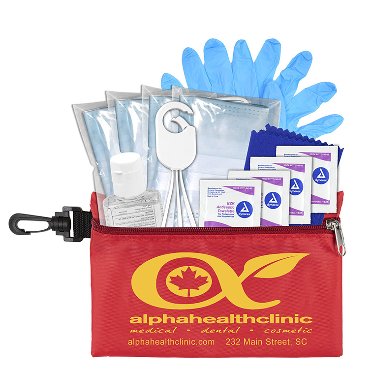 "Jupiter" 12 Piece Safety Kit in Zipper Pouch with Carabiner Attachment 16