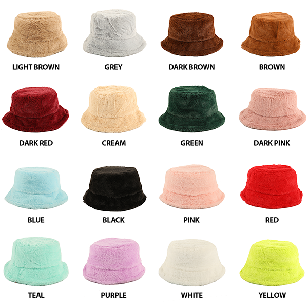 Solid Color Faux Fur Bucket Hat with Custom Logo 19