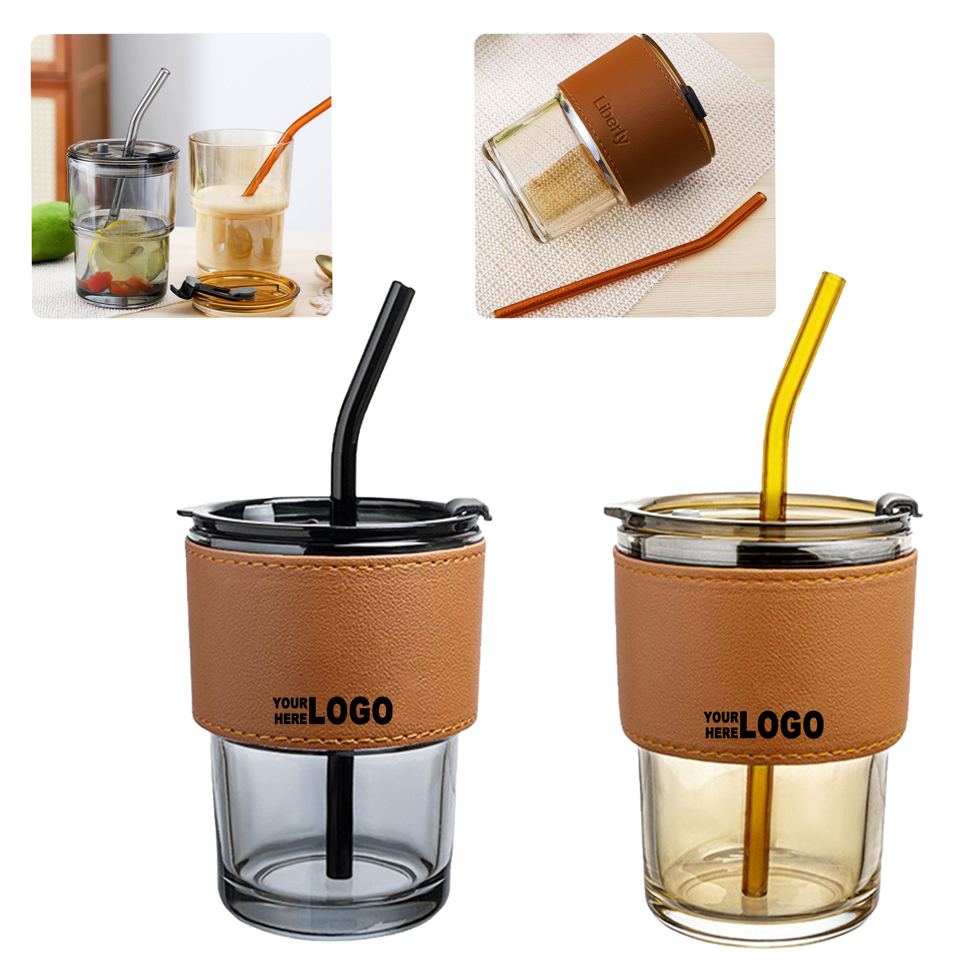 15oz Glass Coffee Tumbler with Straw 2