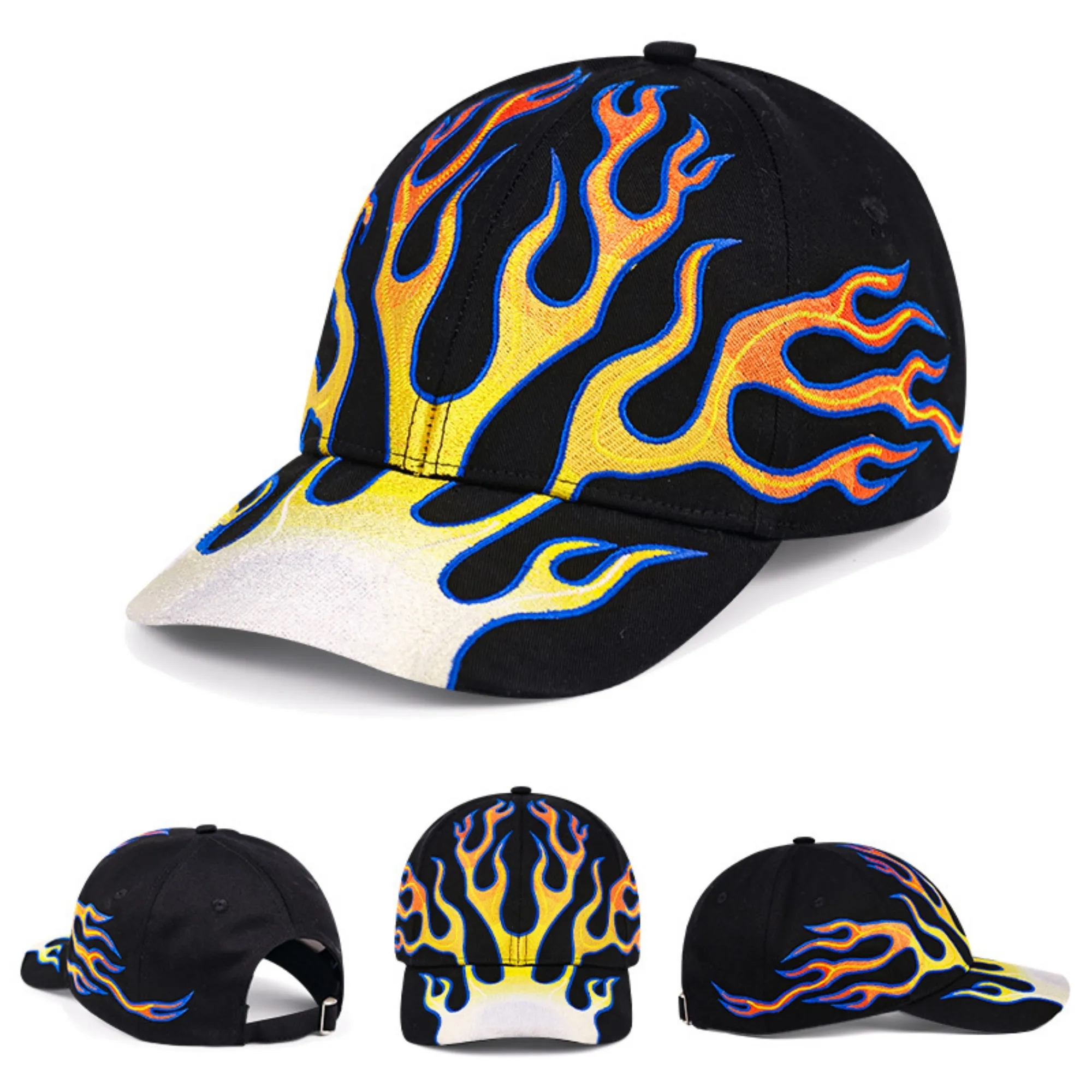 Embroidered Flame Pattern Cotton Baseball Cap 6