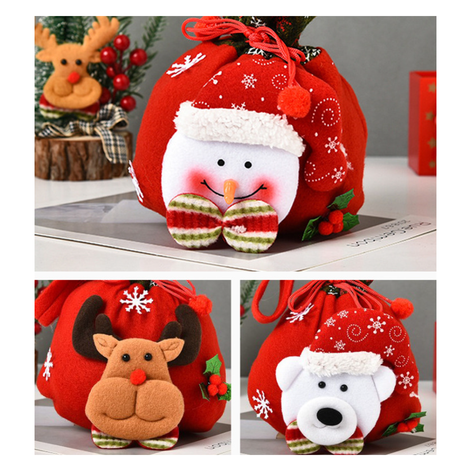 3D Designs Flannel Decoration Christmas Drawstring Gift Bags 7