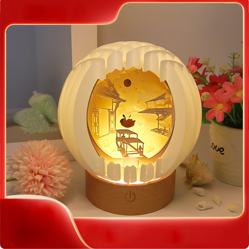 3D Paper Art Table Lamp With Wood Base 17