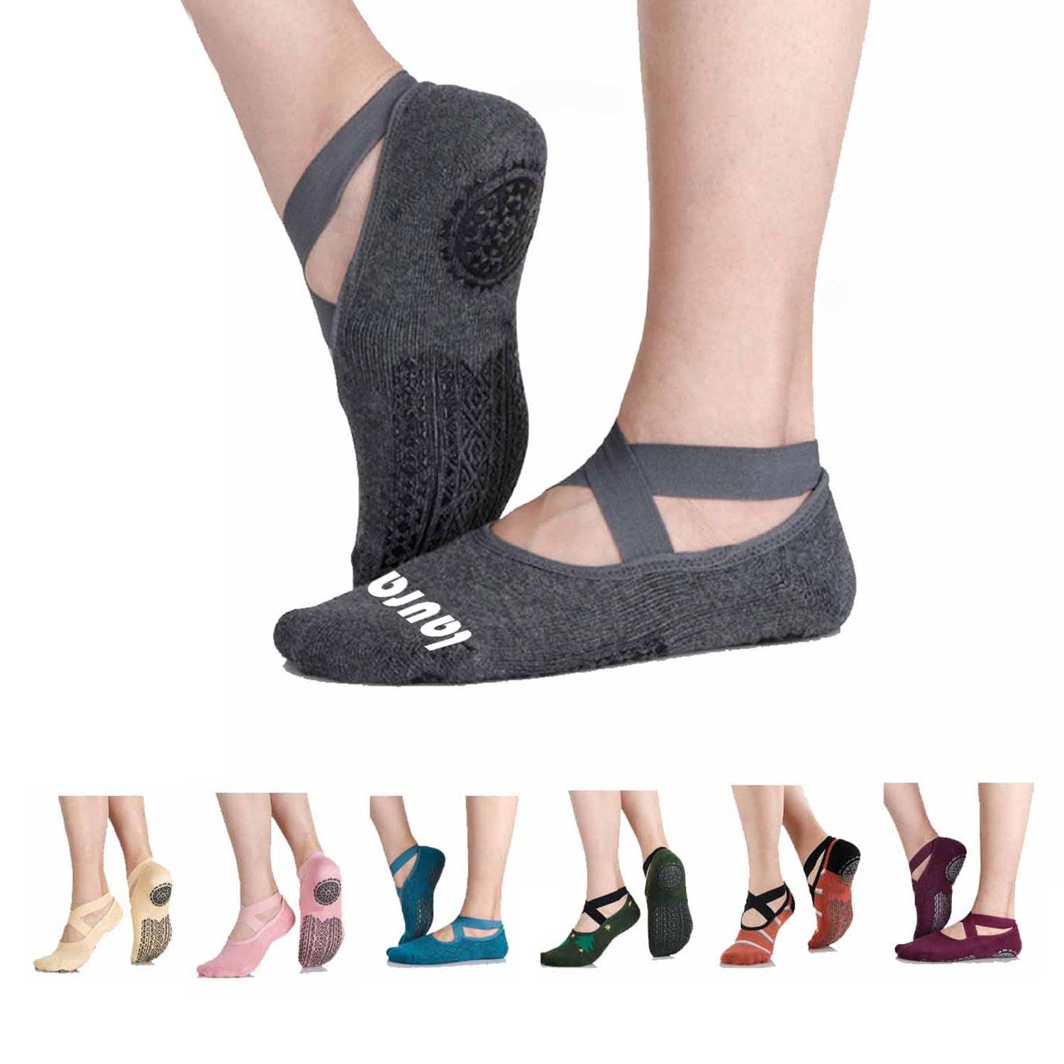 Professional Cotton Yoga Pilates Socks NonSlip with Strap 2
