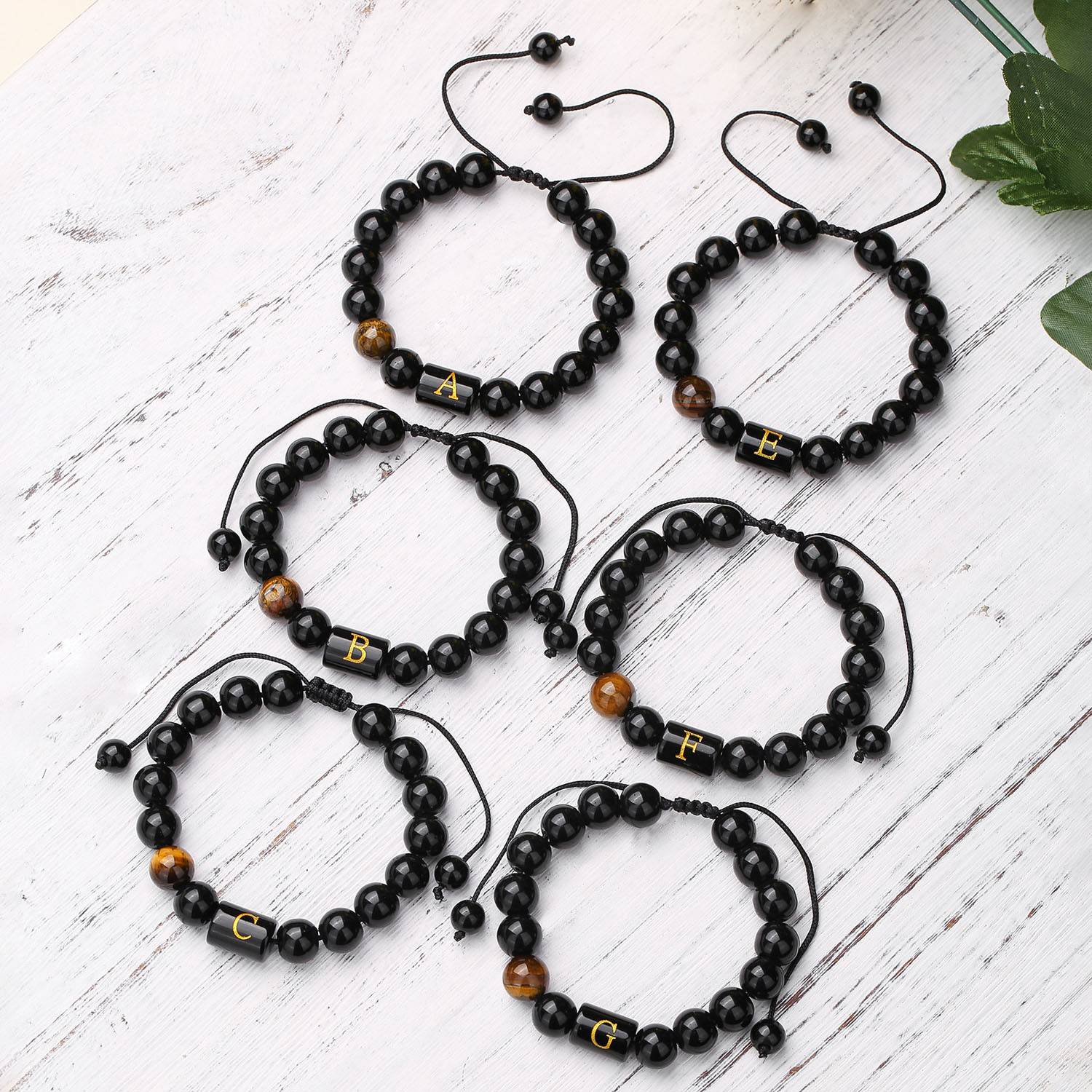 Men's Black Agate Letter Beaded Bracelet 4