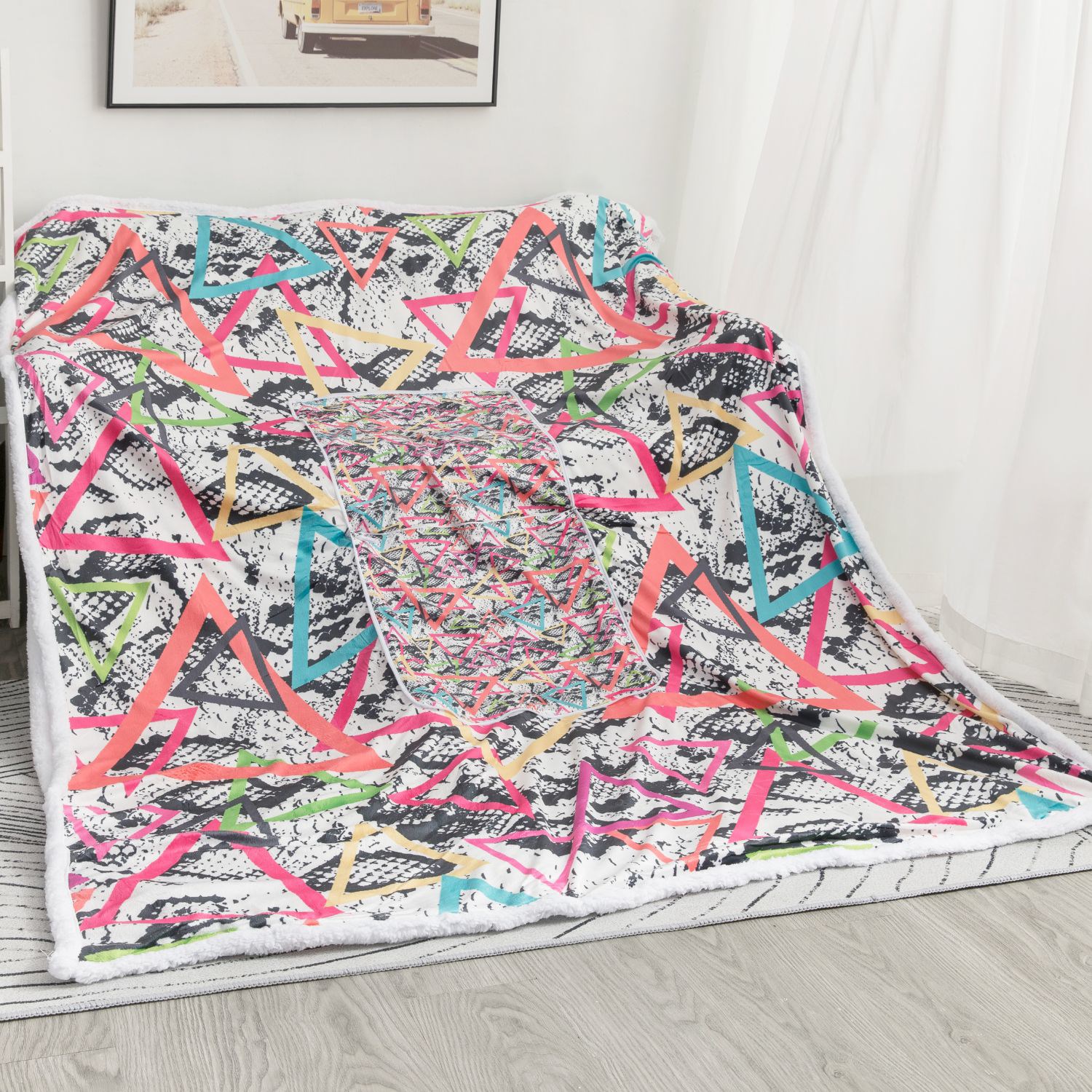 60" x 80" Oversize Sherpa Crystal Velvet Sublimation Pillow Blanket 7