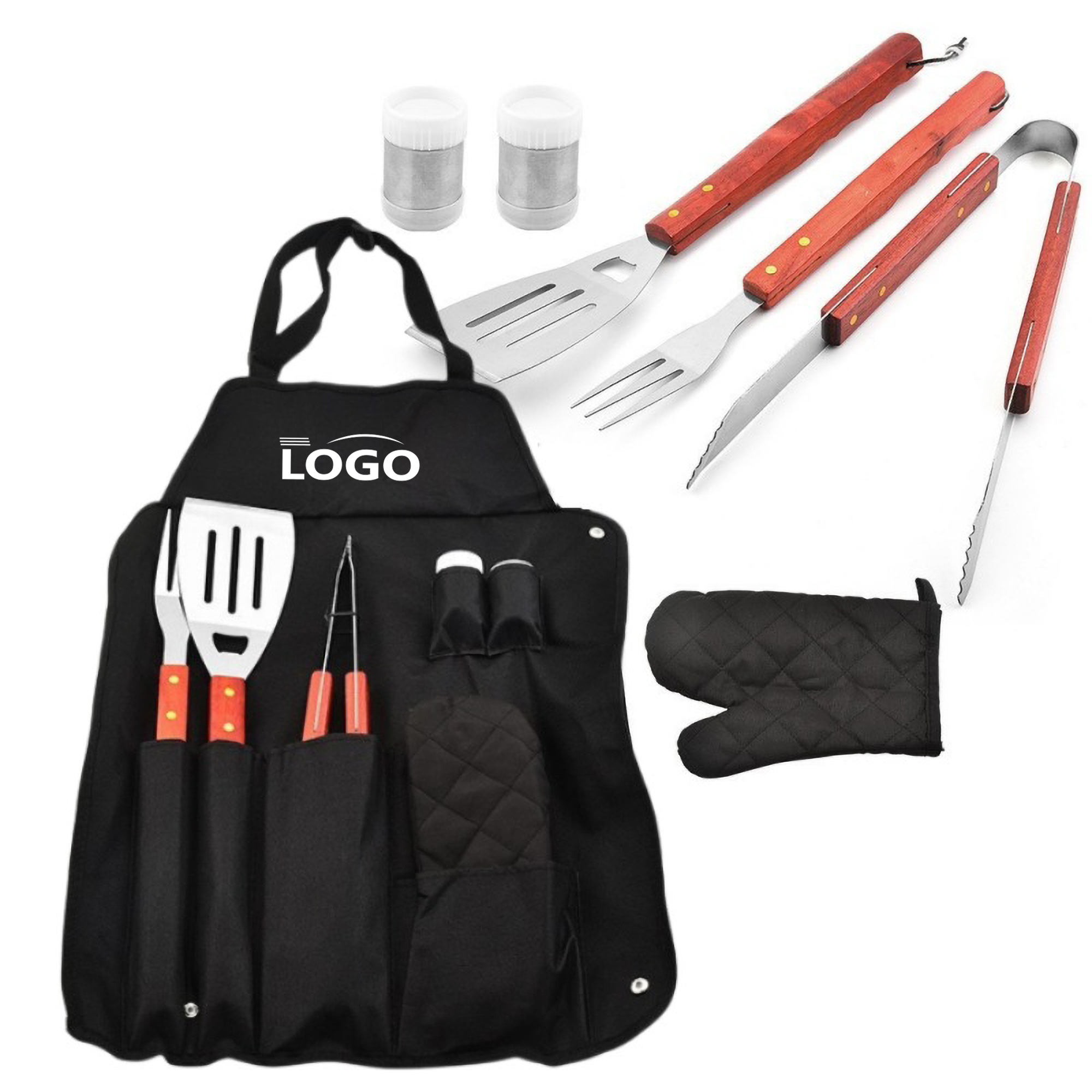 BBQ Stainless Steel Grill Tool Set Natural Wood Handle Party 3